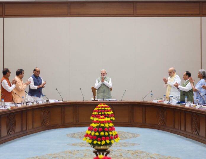 PM Modi at Union Cabinet Meeting Union Cabinet members applauding PM Modi