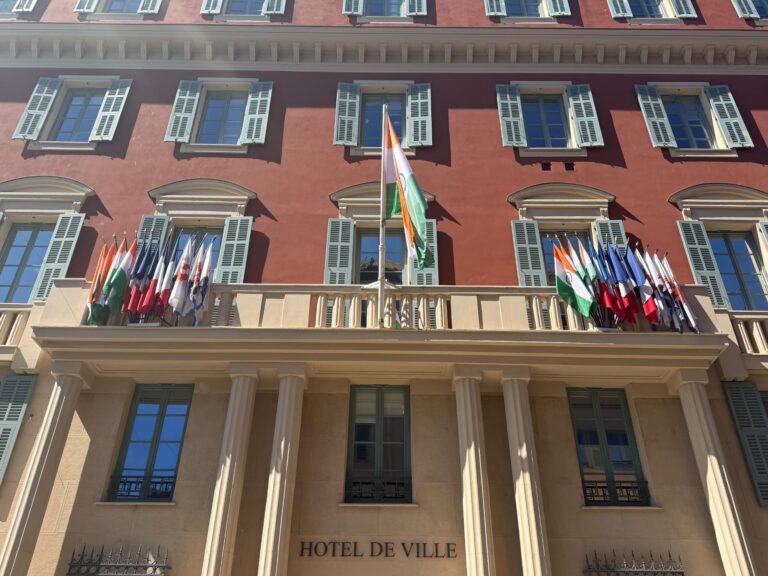 Nice City Hall displaying the Indian flag