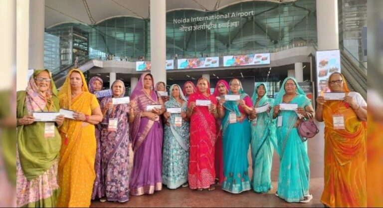 Noida International Airport first flight with farmers