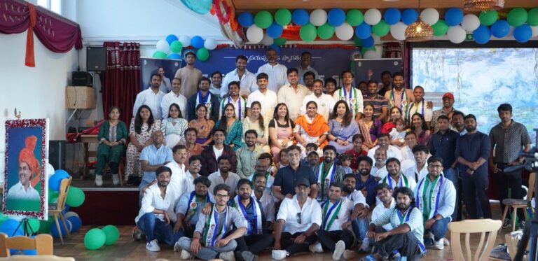 Telugu community in Germany celebrating Dr. Y. S. Rajasekhara Reddy's 77th birth anniversary in Ingolstadt