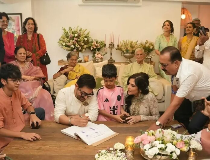 Aamir Khan and Gauri Spratt after their private wedding ceremony in Mumbai Aamir Khan and Gauri Spratt after their private wedding ceremony in Mumbai