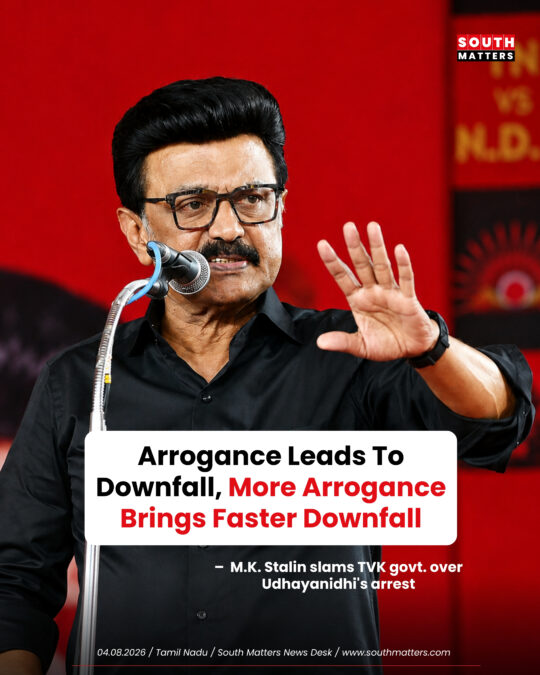 M.K. Stalin Slams TVK Govt Over Udhayanidhi’s Arrest, Warns “Arrogance Leads To Downfall”