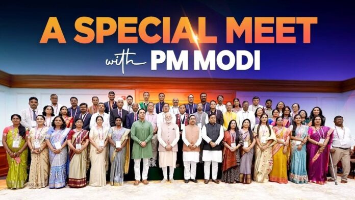 PM Modi interacting with National Teachers’ Award winners at 7, Lok Kalyan Marg. PM Modi interacting with National Teachers’ Award winners at 7, Lok Kalyan Marg.