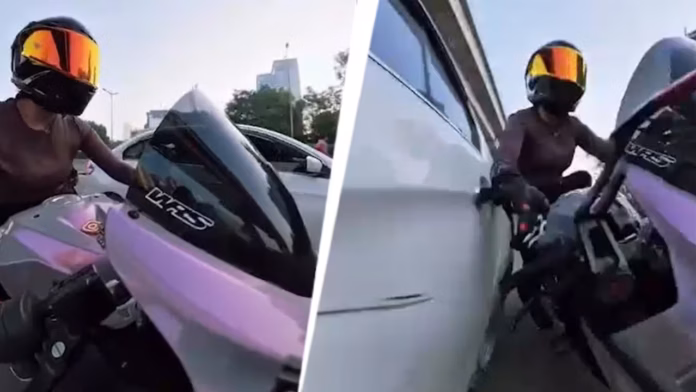 Gurugram woman biker chased hit car Gurugram woman biker chased hit car