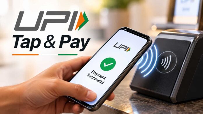 A smartphone showing a UPI QR payment at a small Indian shop.