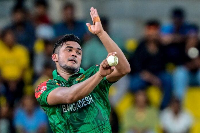 Text: Zimbabwe vs Bangladesh cricket match as Taskin Ahmed takes early wickets in the UAE ODI Tri-Series