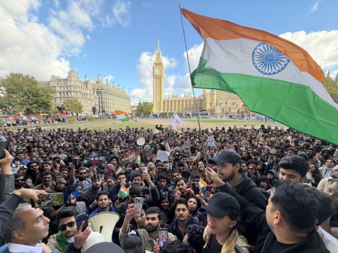 Dhruv Rathee leads a London protest over alleged vote chori in India